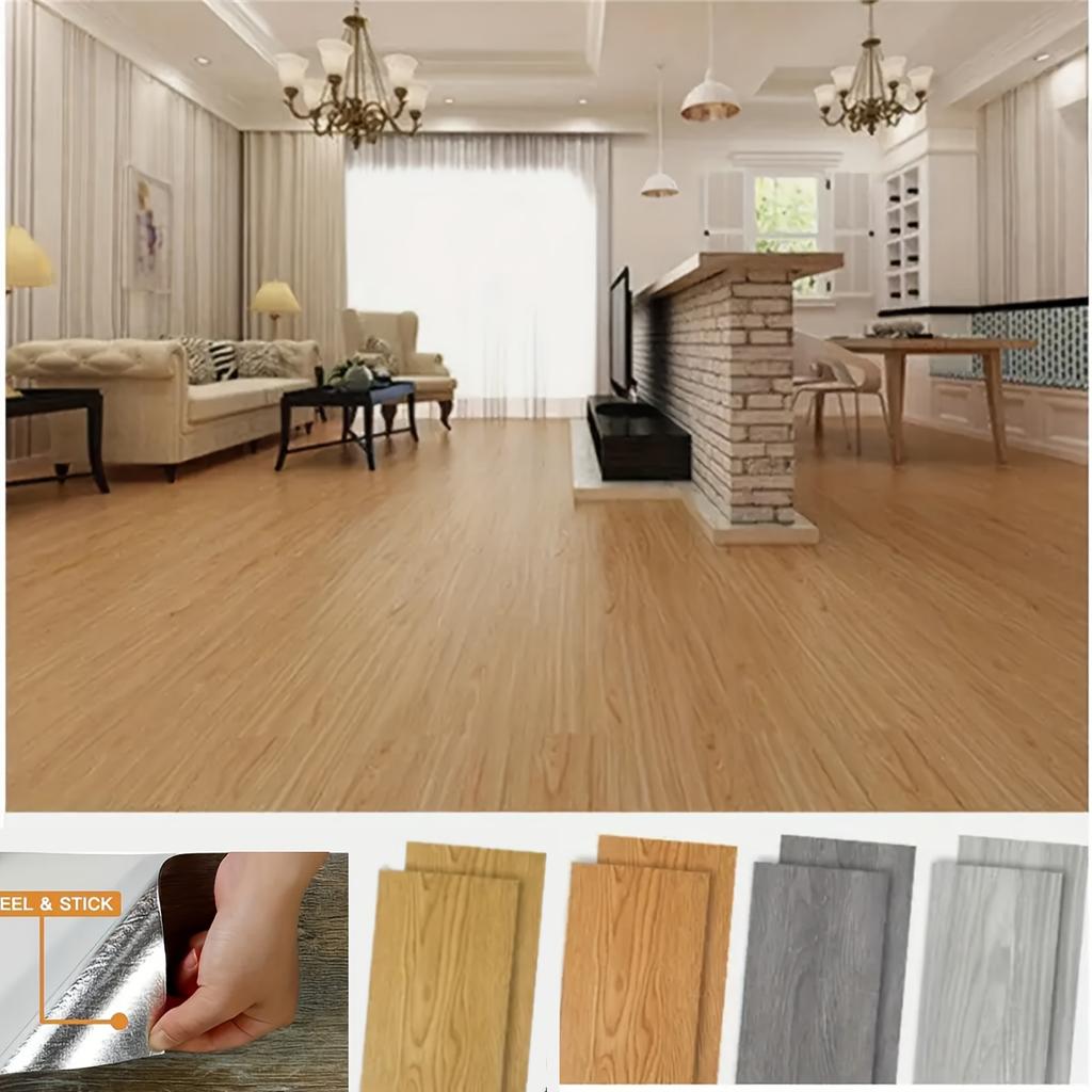 10Pcs 40x15cm PVC Floor Stickers Self-adhesive Waterproof Thickened Wood Grain Floor Foam Living Room