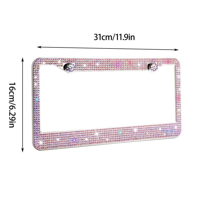 License Plate Holder Stainless Steel License Plate Frame Bling Rhinestone Front Rear License Plate Frame