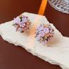 Silver Needle Diamond Inlaid Ceramic Flower Cluster Earrings - Korean Sweet Design Studs for Women