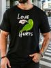 Funny Green Parrot Bite Hand Love Hurts Text Art Print Unisexs Light Cotton Short Sleeve Loose Fit Animal Humor Casual T Shirt