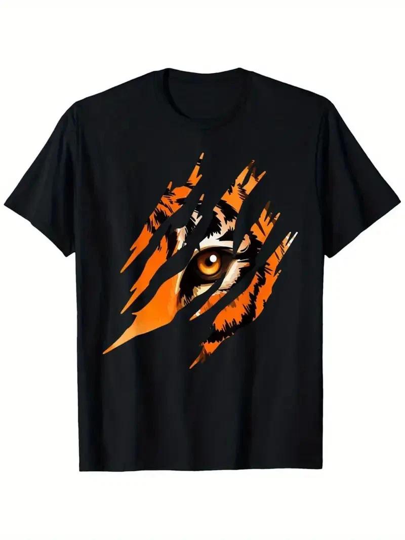 Men s Tiger Eye Graphic T-Shirt - 100% Cotton, Black with Vibrant Orange & White XXL