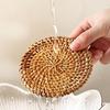 6pcs/set Handmade Rattan Table Mat Creative Placemat Heat Insulating Non-Slip Coaster for Dining Table Bowl Plate