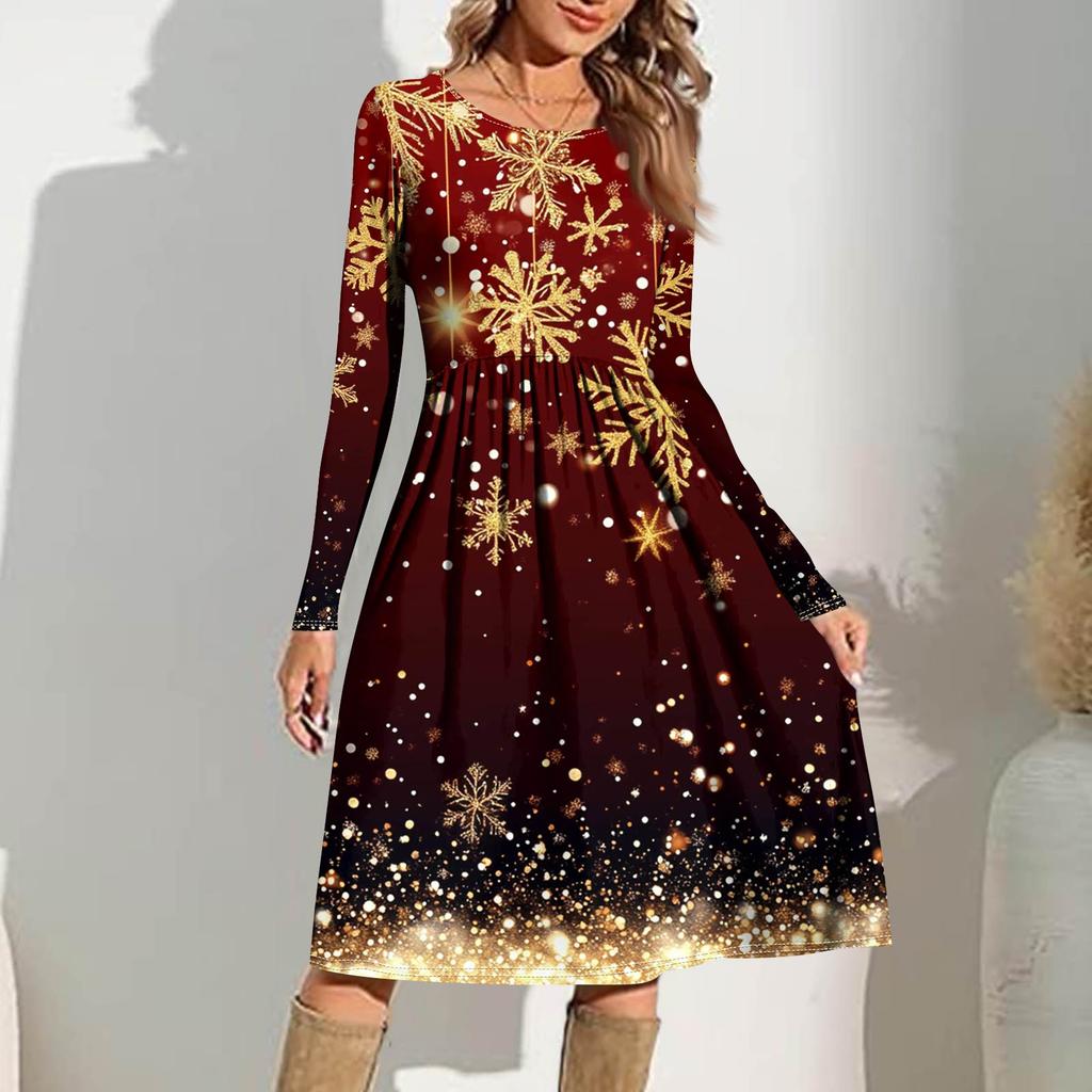 Rochie casual de damă cu imprimeu gradient, de primăvară, cu buzunar, cu gât rotund și mâneci lungi