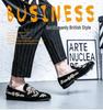 Men's Chinese Embroidered Black Leather Loafers – Large Size Casual Slip-ons
