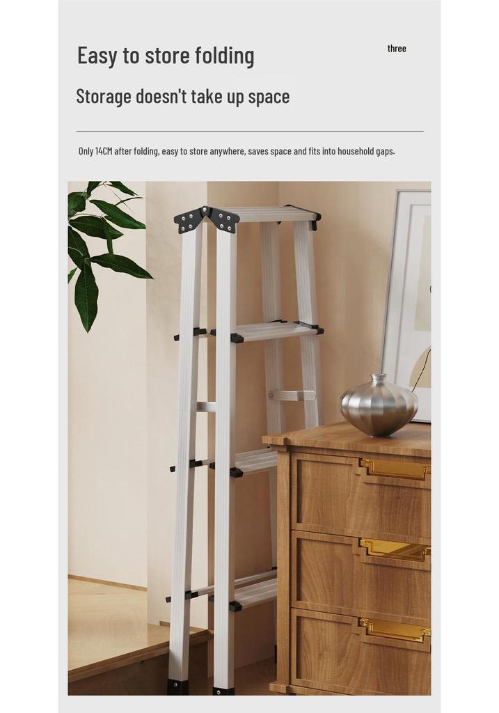 Lightweight Aluminum Folding A-frame Ladder: Widened, Multi-functional, Double-sided & Portable for Indoor Use