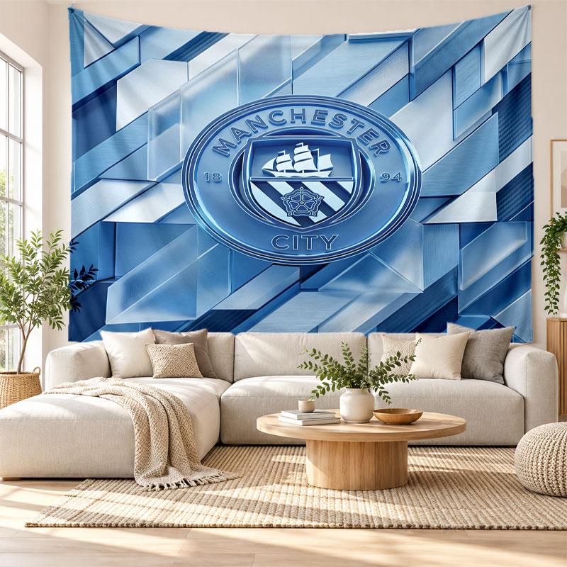 Arazzo da Parete Manchester City, Tessuto Morbido da Appendere, Sfondo Decorativo per Camera da Letto, Arte da Parete per la Casa