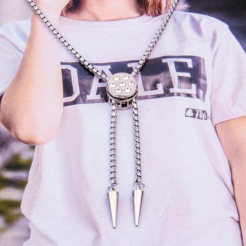 Geometric Designs Titanium Necklace Adjustable Chain and Cubic Zirconia Accent Clavicle Chain for Fashion Women