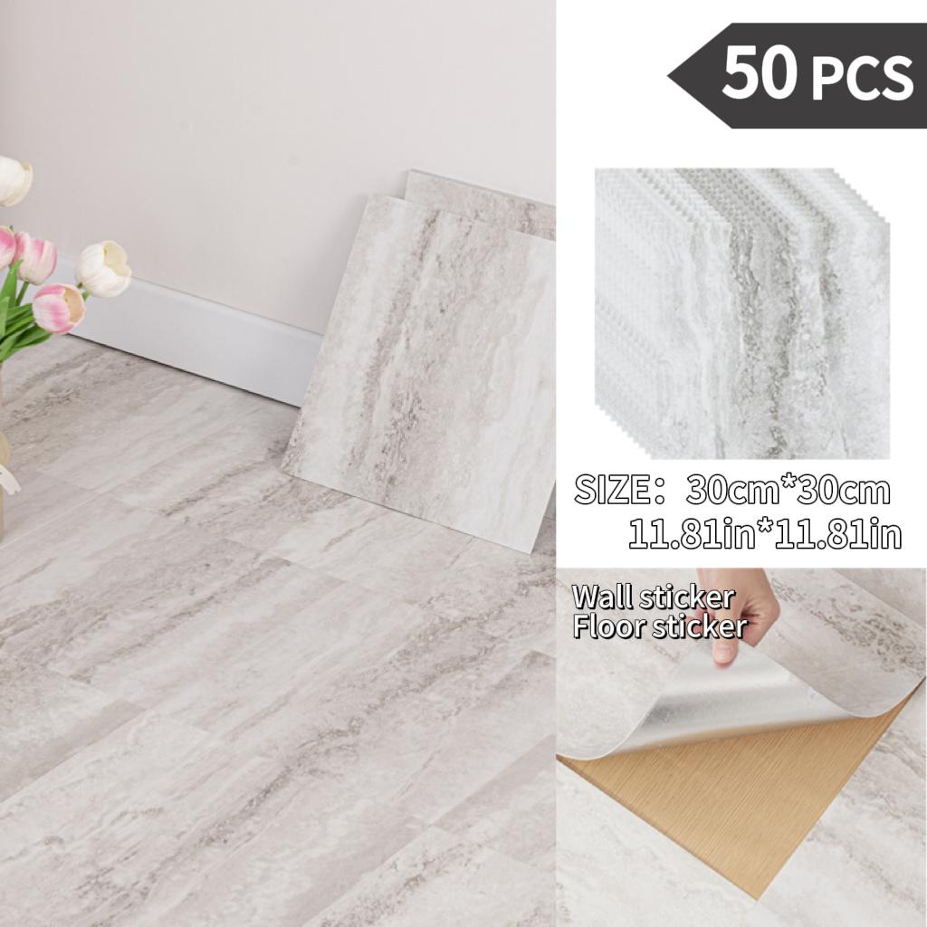 NINETAI Peel And Stick Floor Tile, 50pcs Vinyl Plank Wood Grain Look 11.81in*11.81in/48 Sq.Ft, Kitchen Mats For Floor