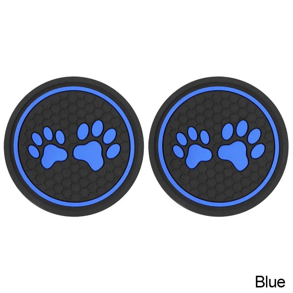 

2Pcs Non-slip Car Water Cup Pad Cat Paw Footprint Rubber Mat for Bottle Holder Coaster Auto Interior Anti-skid Cup Holders синий