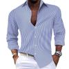 Camicia casual da uomo a righe con revers a maniche lunghe