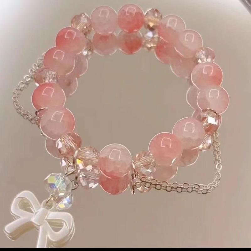 Cool Summer Ice-cold Butterfly Beaded Bracelet, Sweet Blooming Glass Butterfly Knot Bracelet, Student Bracelet Watermelon