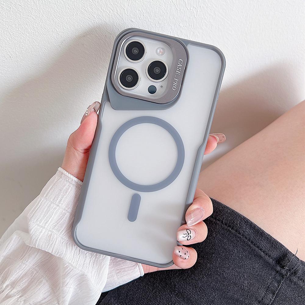 For iPhone 14 Pro Max Case Compatible with MagSafe Lens Frame Kickstand PC+TPU Phone Cover