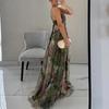 2026 Spring Women's Colorblock Print V-Neck Spaghetti Strap Long Dress