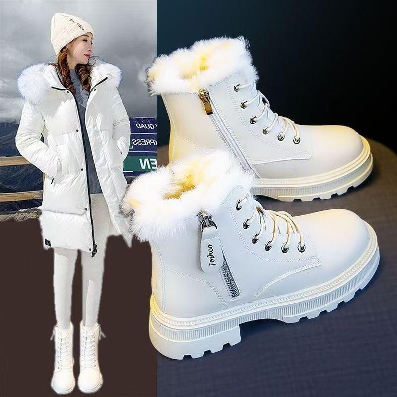 Women Casual Thick Sole Fleece Lined Warm Winter Mid Top Snow Boots