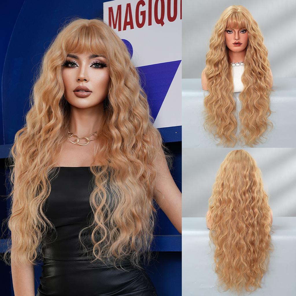 Foreign Trade Caramel Red Brown Wig Women's Long Hair European American Feng Shui Wavy Curly Fashionable Spicy Girl Full Head Set