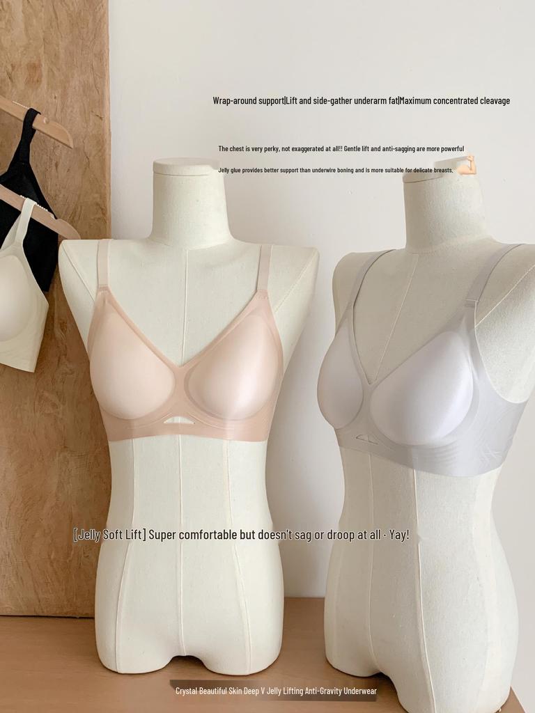 Jelly Soft Seamless Ice Silk Thin Bra for Women - Small Chest Support, Anti-Sagging, Wire-Free, Gathered Style