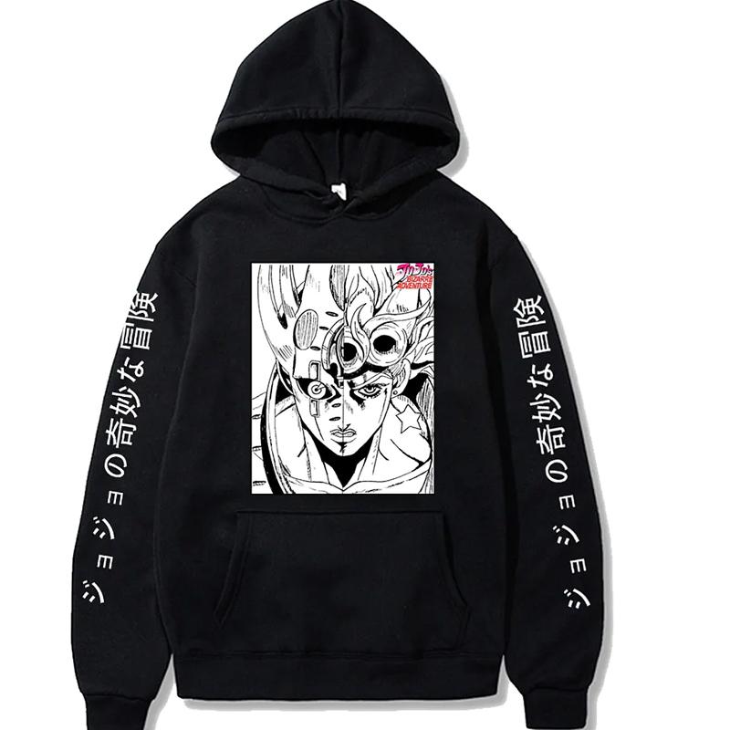 

Japanese Anime Hoodies JoJo s Bizarre Adventure Dio Brando Print Pullover Sweatshirt Tops Unisex Harajuku Long Sleeve Streetwear XS чорний