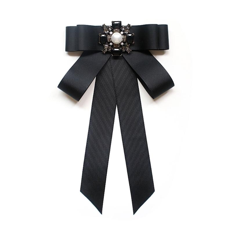 

Vintage Ribbon Bowtie Brooch Pin Rhinestones Bowknot Shirt Jabot Collar Necktie