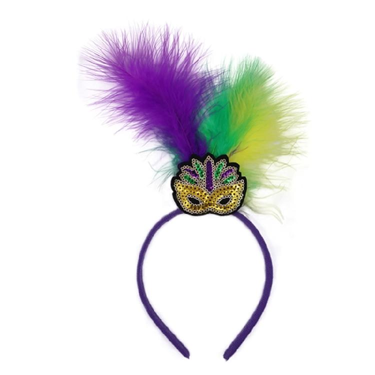 Banquet Prom Party Hairband Woman Mardi Gras Headband Feather Sequins Headband