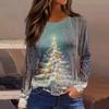 Women's Fashion Hem Slit Casual Christmas Printed Round Neck Long Sleeve Top