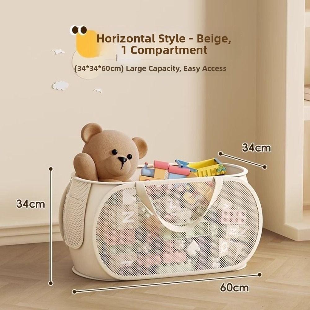 Portable Folding Laundry Basket Mesh Household Storage Bag Practical Dirty Clothes Bag Living Room