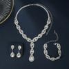4 pieces of women's fashionable and trendy water drop earrings with necklaces, bracelets, Zircon sets, banquet accessories