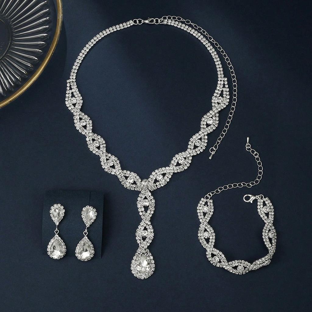 4 pieces of women's fashionable and trendy water drop earrings with necklaces, bracelets, Zircon sets, banquet accessories