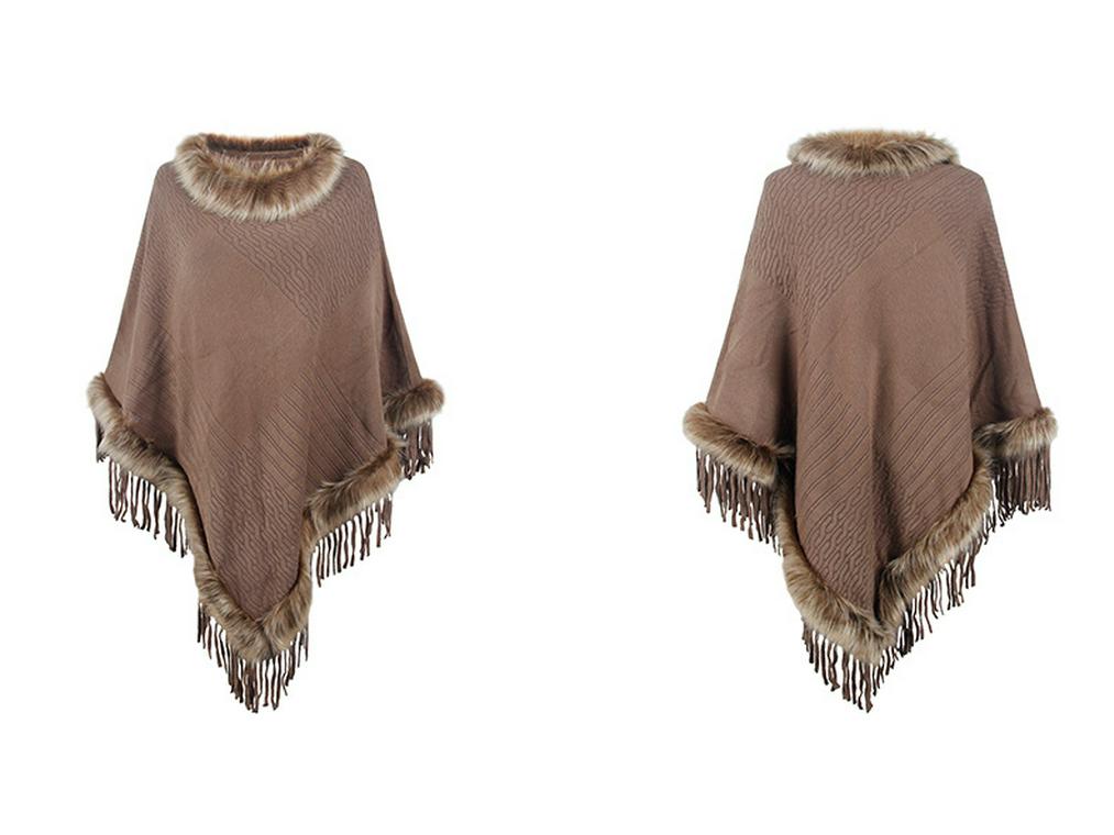 Mao Mao Yu Women's Solid Color Tassel Cape: 2023 Autumn/Winter European & American Loose Knit Pullover Shawl