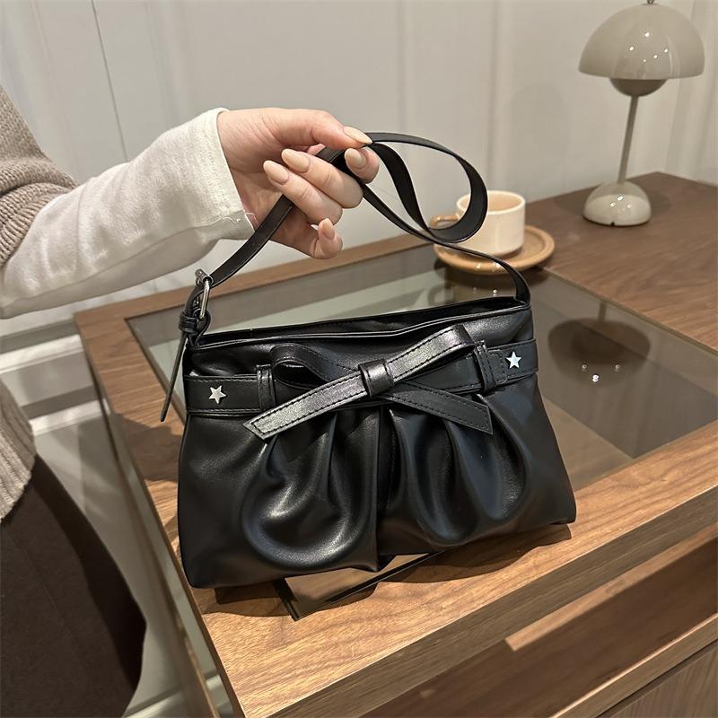 New bag niche design new bow shoulder bag underarm bag women's casual pleated handbag