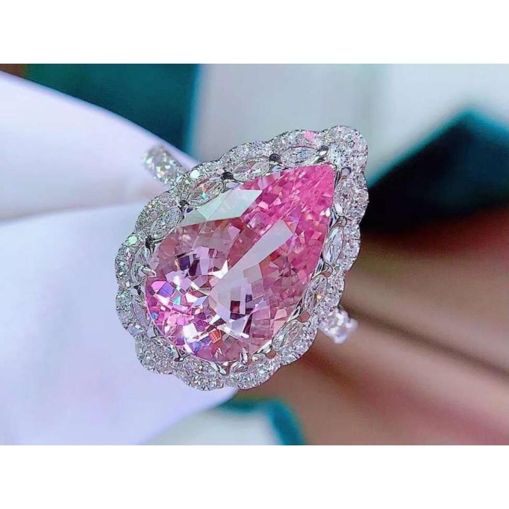 7.5ct Nest Cut Drop Pink Morganite Pendant Adjustable Ring Women Jewelry Set