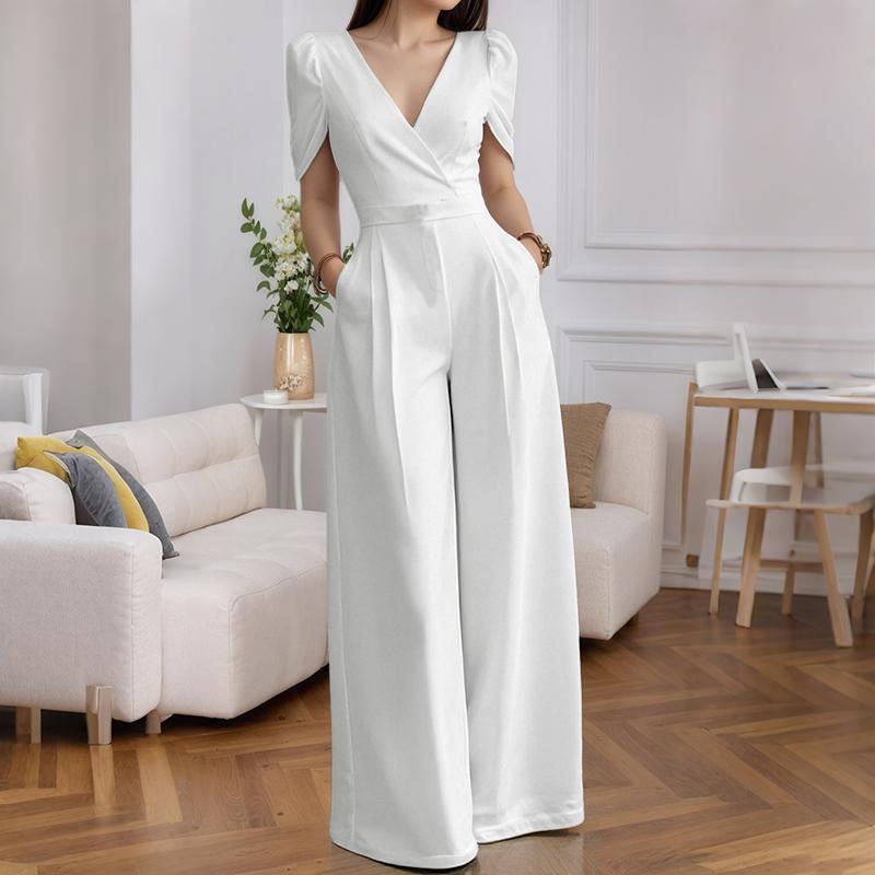 ZANZEA Women Summer V-Neck Casual Short Sleeve Wide Leg Jumpsuits