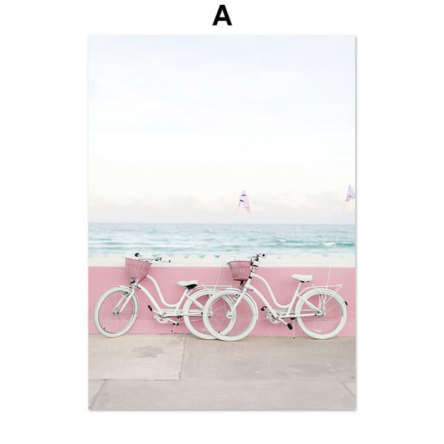 

Розовые модные пляжные туфли на каблуках, велосипед, морской автомобиль, цветок, коктейль, настенные художественные постеры и принты, холст, картины для декора гостиной 21*30cm