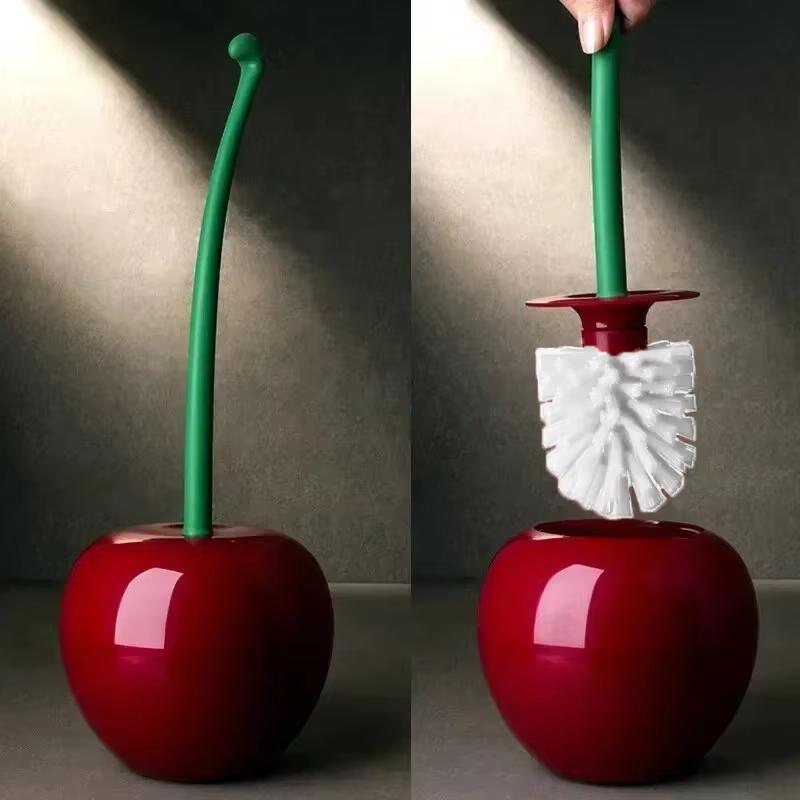 Creative Home 1PCS Cute Cherry shaped Toilet Brush Set with Long Handle Soft Hair Plastic Toilet Brush Bathroom Accessories