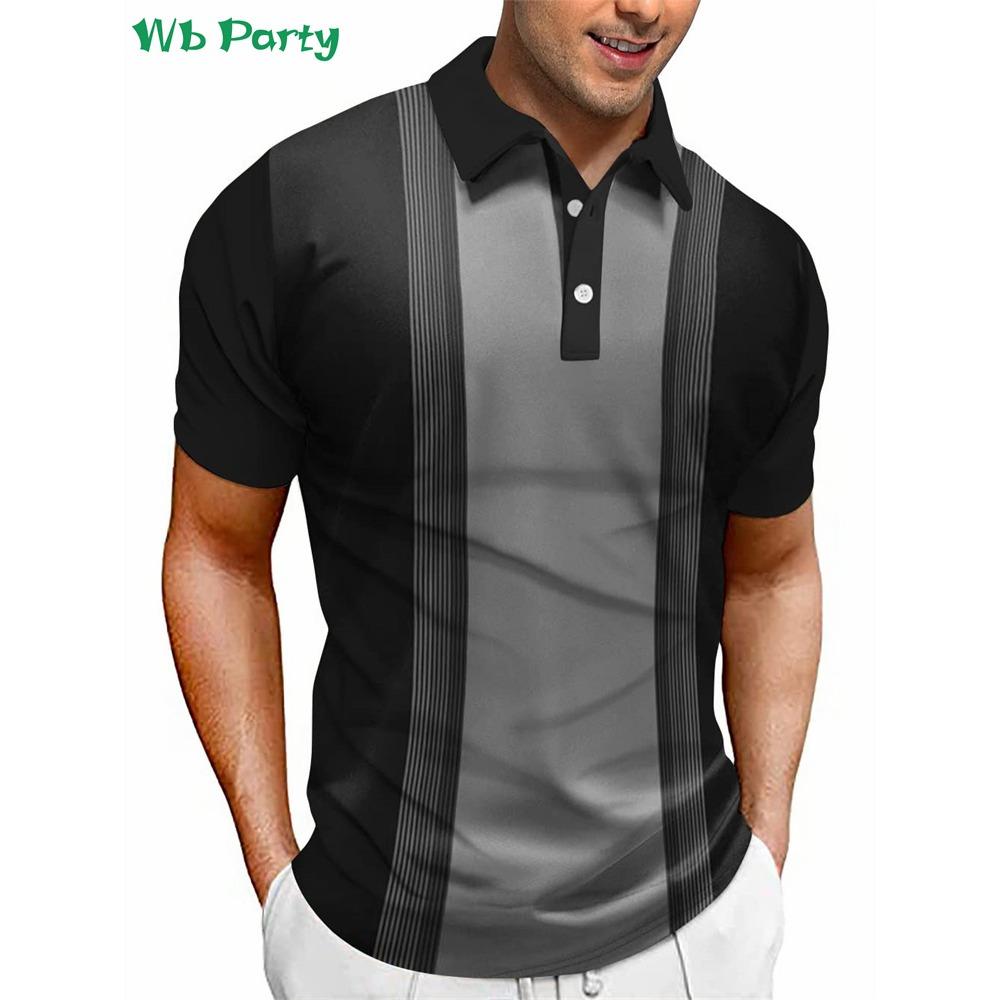 Vertical Striped Print Men's Shirts Men's Clothing Lapel Polo Shirt for Men Mens Clothing Mens Polo Shirts Simple Striped Tops