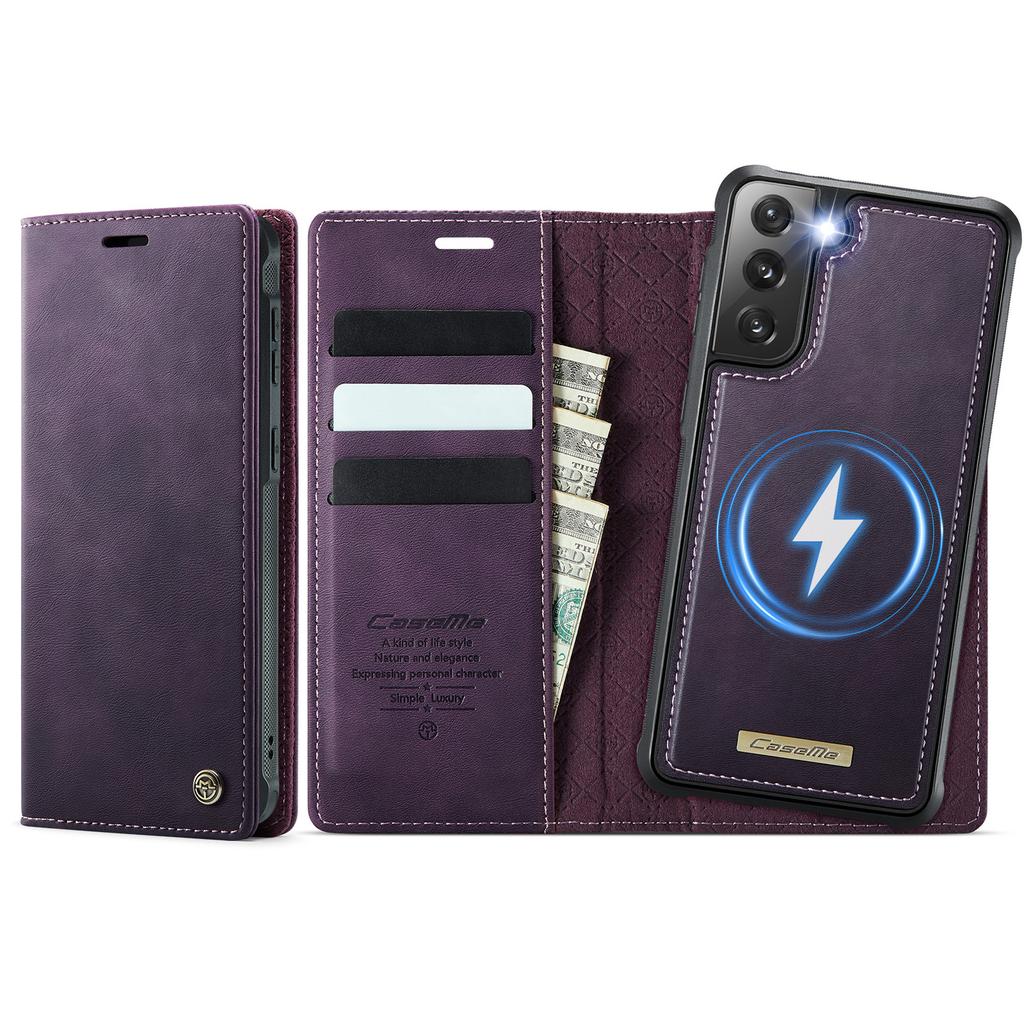 For Samsung Galaxy S21 FE 5G Case CASEME C49 Compatible with MagSafe RFID Blocking Detachable Wallet Leather Phone Cover