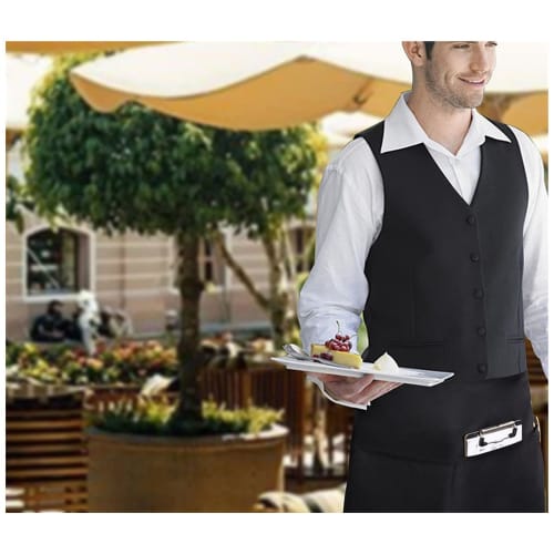Mirhua Short Apron for Restaurants, Salons, Chefs, and Professionals with Pockets, Unisex, Black, 3 Pockets