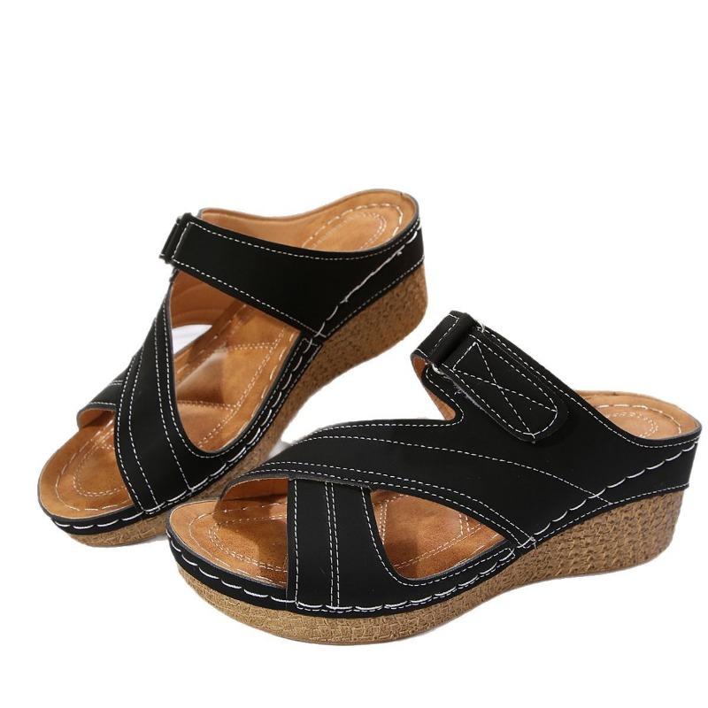 Sewing Thread Lightweight Wedge Heel Velcro Color Matching Platform Slippers Women Sports Cool Slippers Women