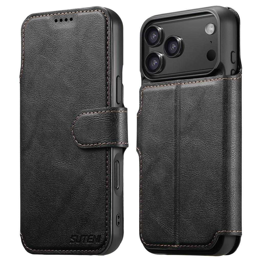 SUTENI Q-05 For iPhone 17 Pro Wallet Case 2 in 1 Detachable Leather Flip Phone Cover with Stand
