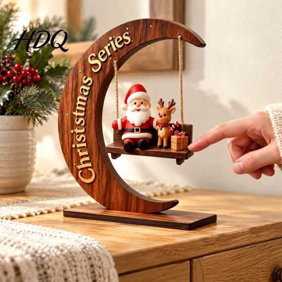 Unique Christmas Exchange Gifts Santa Claus Swing Tabletop Figurine Wooden Xmas Statue with Decorative Holiday Figures Pinecone Snowflake Gift