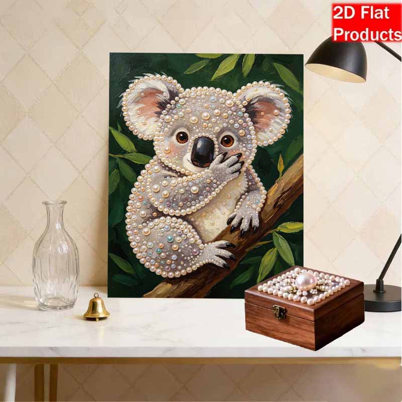 Handmade Framed Pearl Bead Painting Kit Cute Koala Animal 3D Shiny Canvas Art Ready to Display Home Decor Gift Idea Creative Wall Decoration