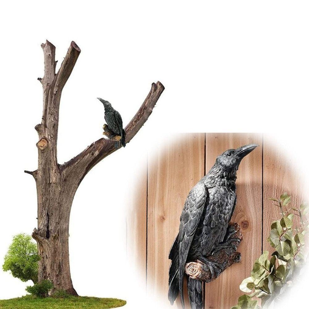 Realistic Bird Statue Black Raven Statue Animal Decoration   Outdoor