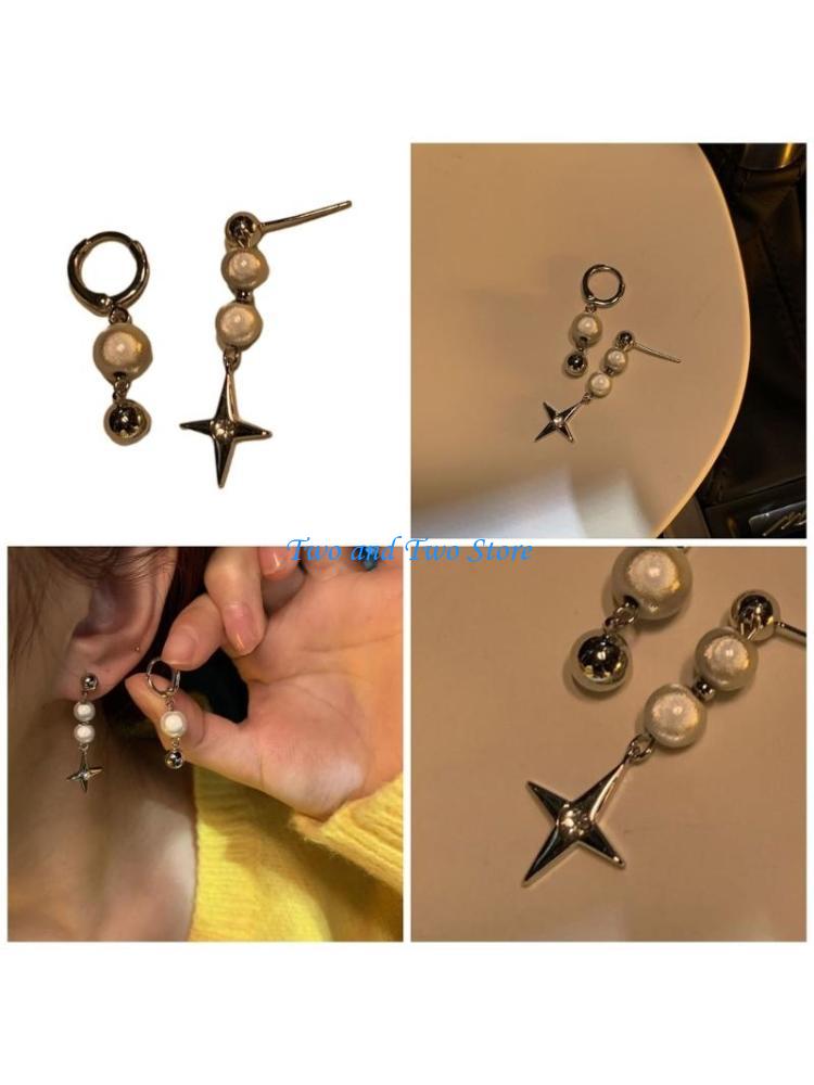 HX6F Pearl Dangle Earrings Fashion Earrings Reflective Pearl Drop Earrings for Women CN