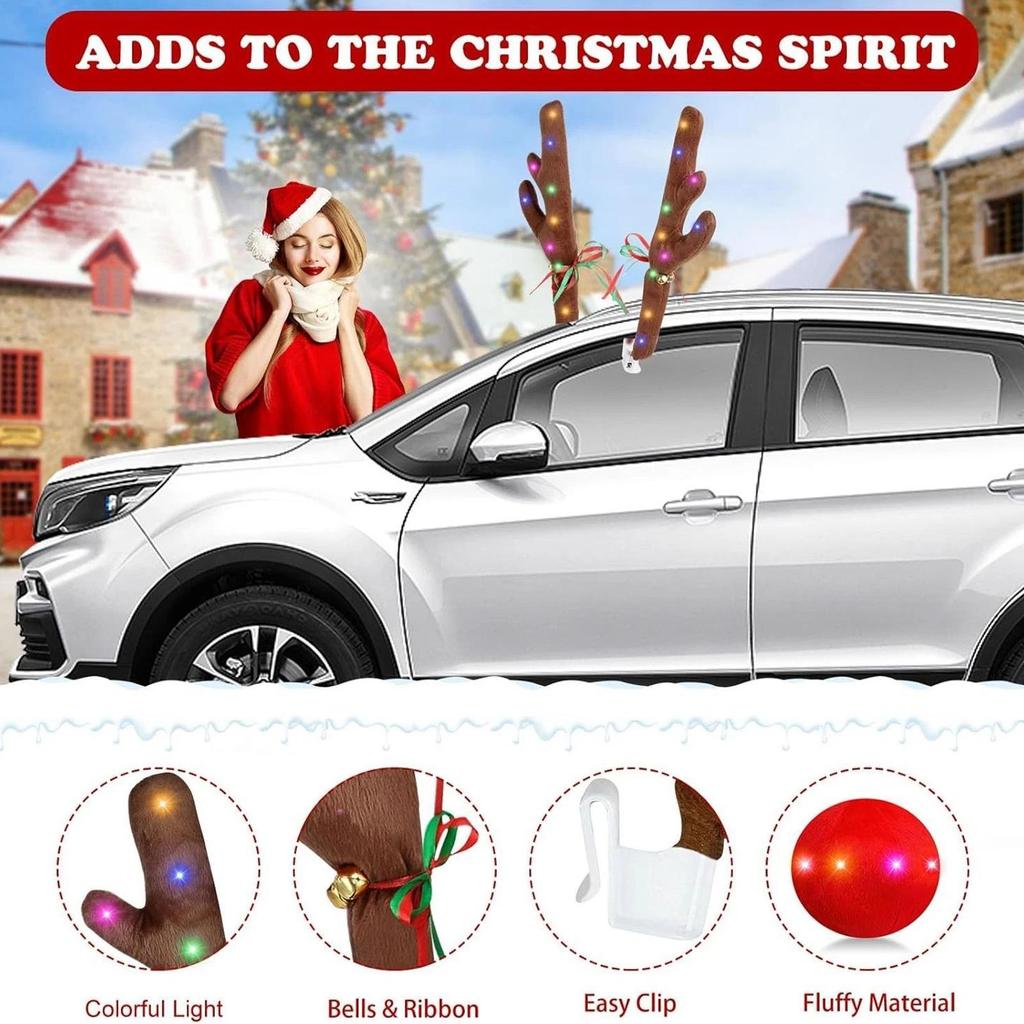 Car Antlers For Christmas Cute LED Holiday Supplies With Jingle Bells Reindeer Christmas Decor For Travel Daily Special