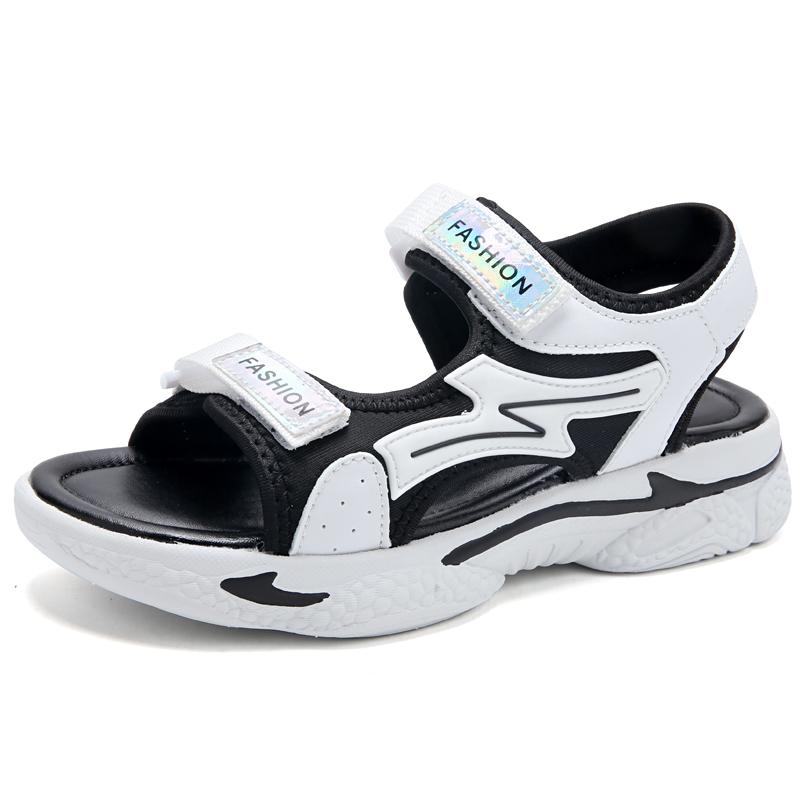 

Летние детские модные легкие уличные сандалии для отдыха на толстой подошве, пляжная обувь, тапочки, женская обувь, детская обувь 36 чёрный/белый