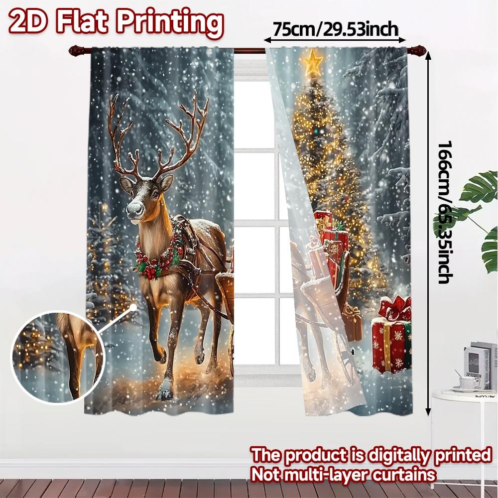 2pcs,Curtains Christmas Tree Sleigh Reindeer Snow (3) Print Popular Curtains 100% Polyester Curtains Festive Perfect for