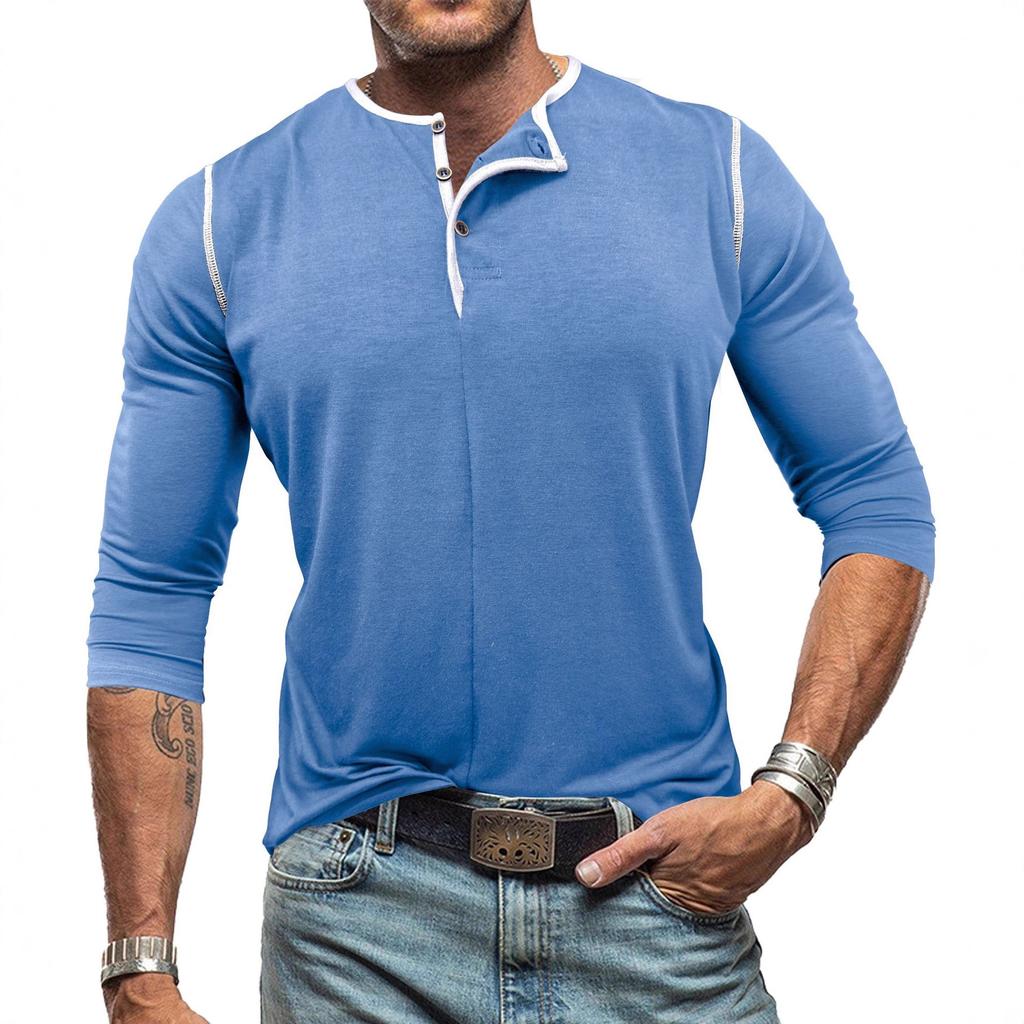 Neue Herbst- und Winter-Herrenbekleidung Langarm-Henley-Shirt Herren-Rundhals-T-Shirt Langarm-Oberteil