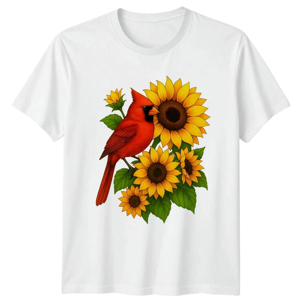 Red Cardinal Sunflower Womens T-Shirt Cardinal Gardening Bird Watching