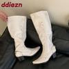 Fashion Fashion Buckle Women Knee High Western Boots With Heels Shoes Female Pointed Toe Footwear Modern Ladies Long Booties Pumps Shoes