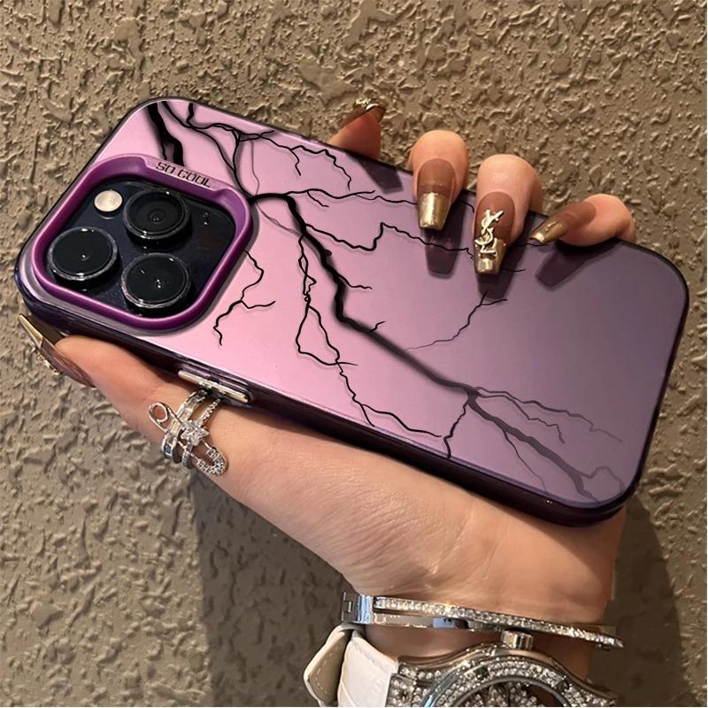 Luxury Lightning Graphic Matte Hard Case for iPhone 16 15 14 13 12 11 Pro Max XS X XR 8 7 Plus Shockproof Plating Cover