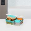 Plastic Bento Lunch Box with Yogurt Pot Microwave Safe Freezer Safe Stackable Easy Locking Clip Multiple Compartments Teal